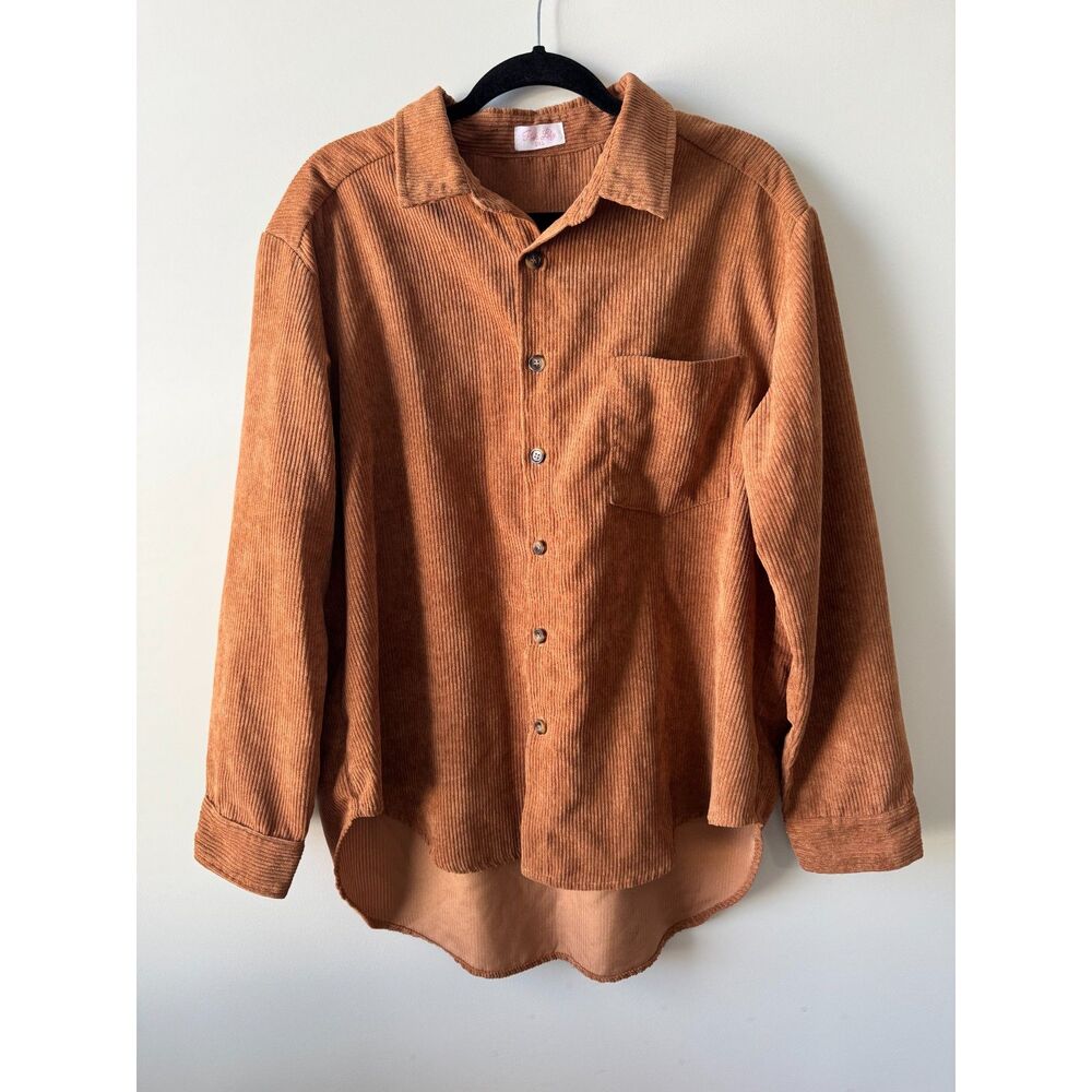 Pink Lily Rust Corduroy Shacket 2XL | Cinnamon Brown Button-Up